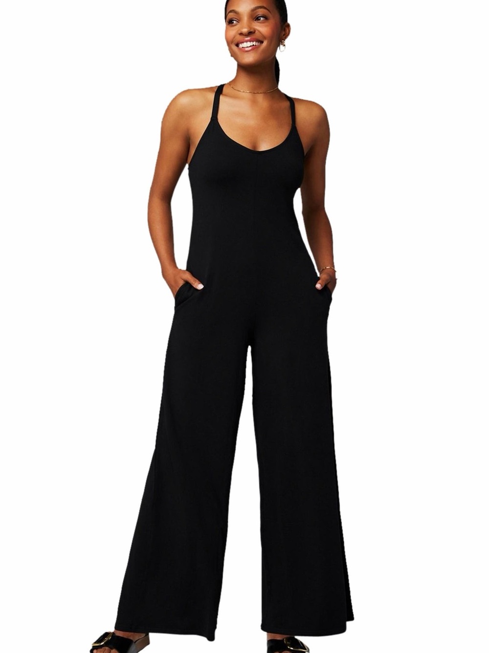 Fabletics Women's Black Wide-Leg Jumpsuit with Pockets